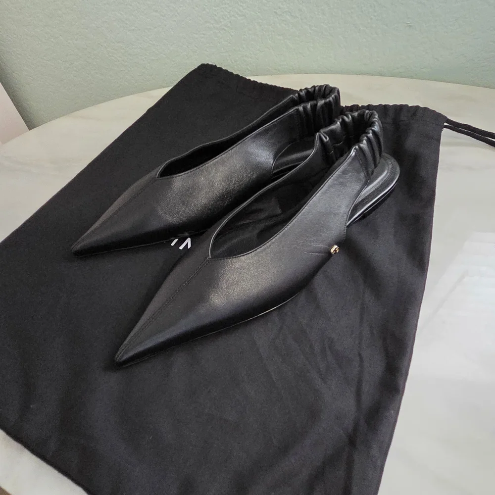 Anine Bing Hilda Slingback Black Leather Flats - Picture 1 of 12